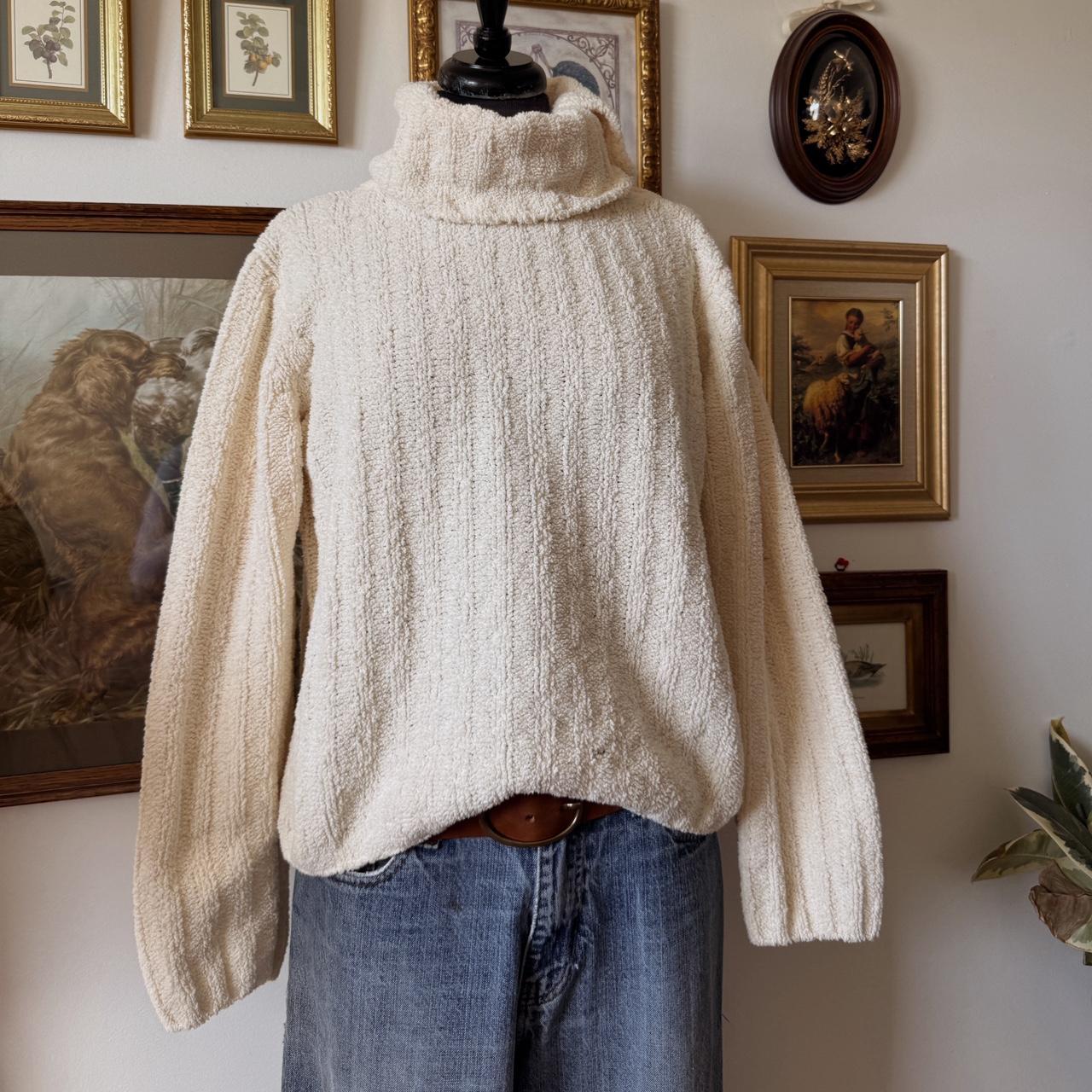 Plush cream convertible funnel neck sweater (S)