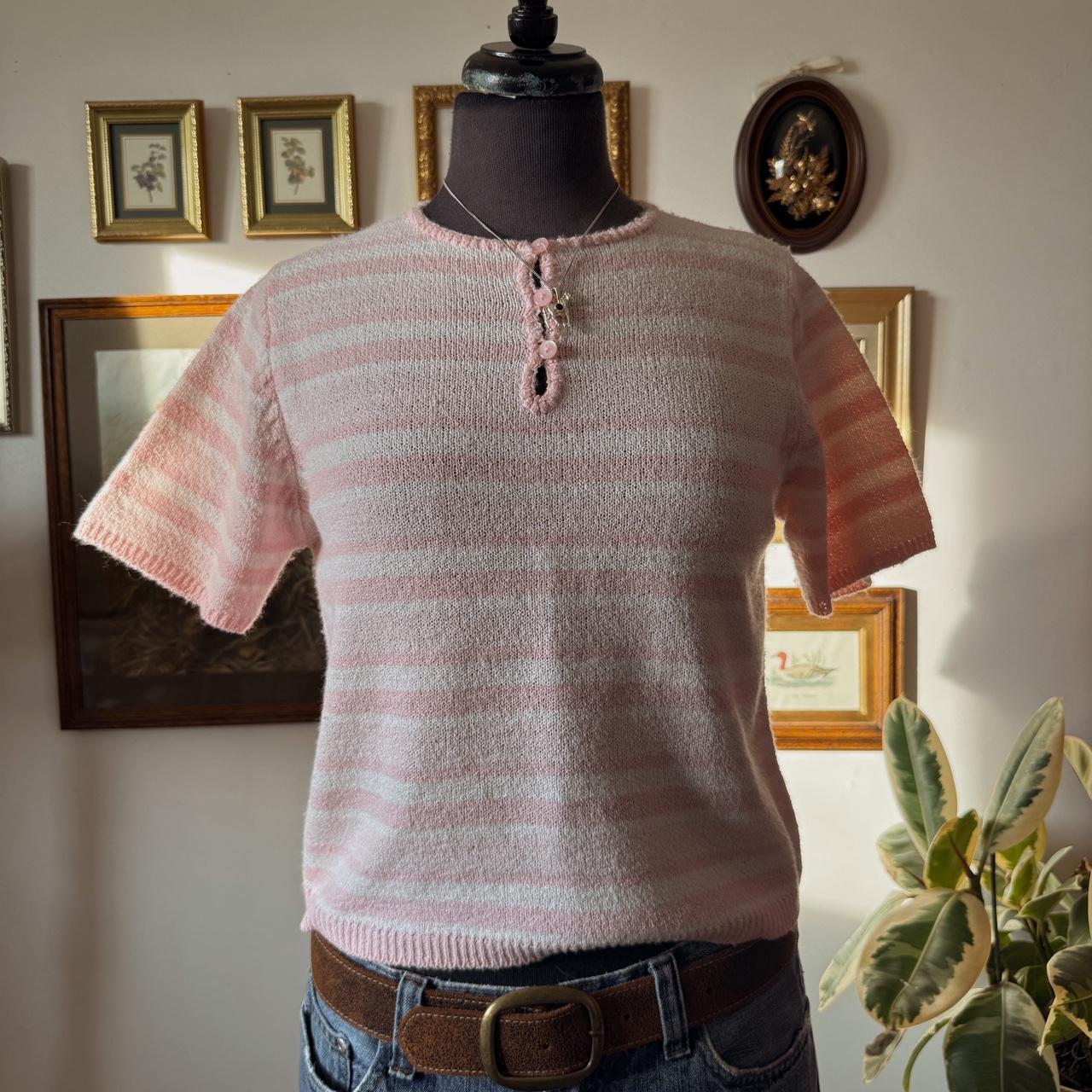 Pink striped knit sweater top (S)