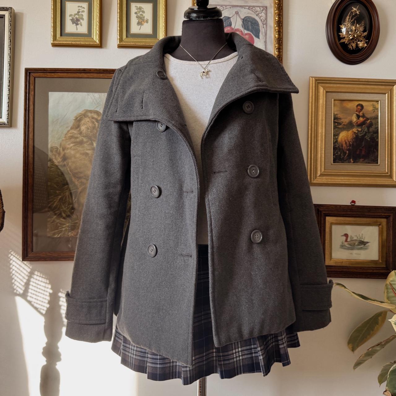 Grey funnel neck trench coat (M)