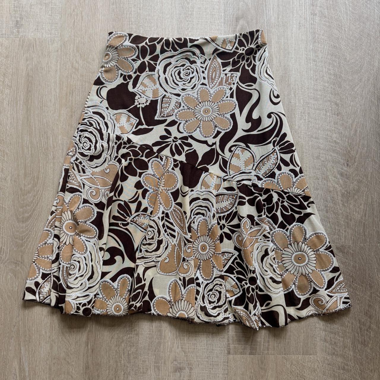 Y2K brown floral midi skirt (M)