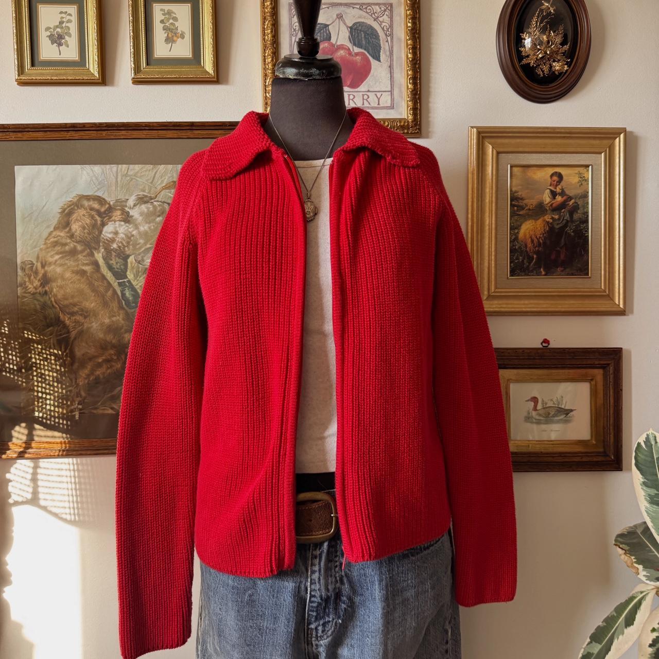Red cotton zip-up sweater (L)