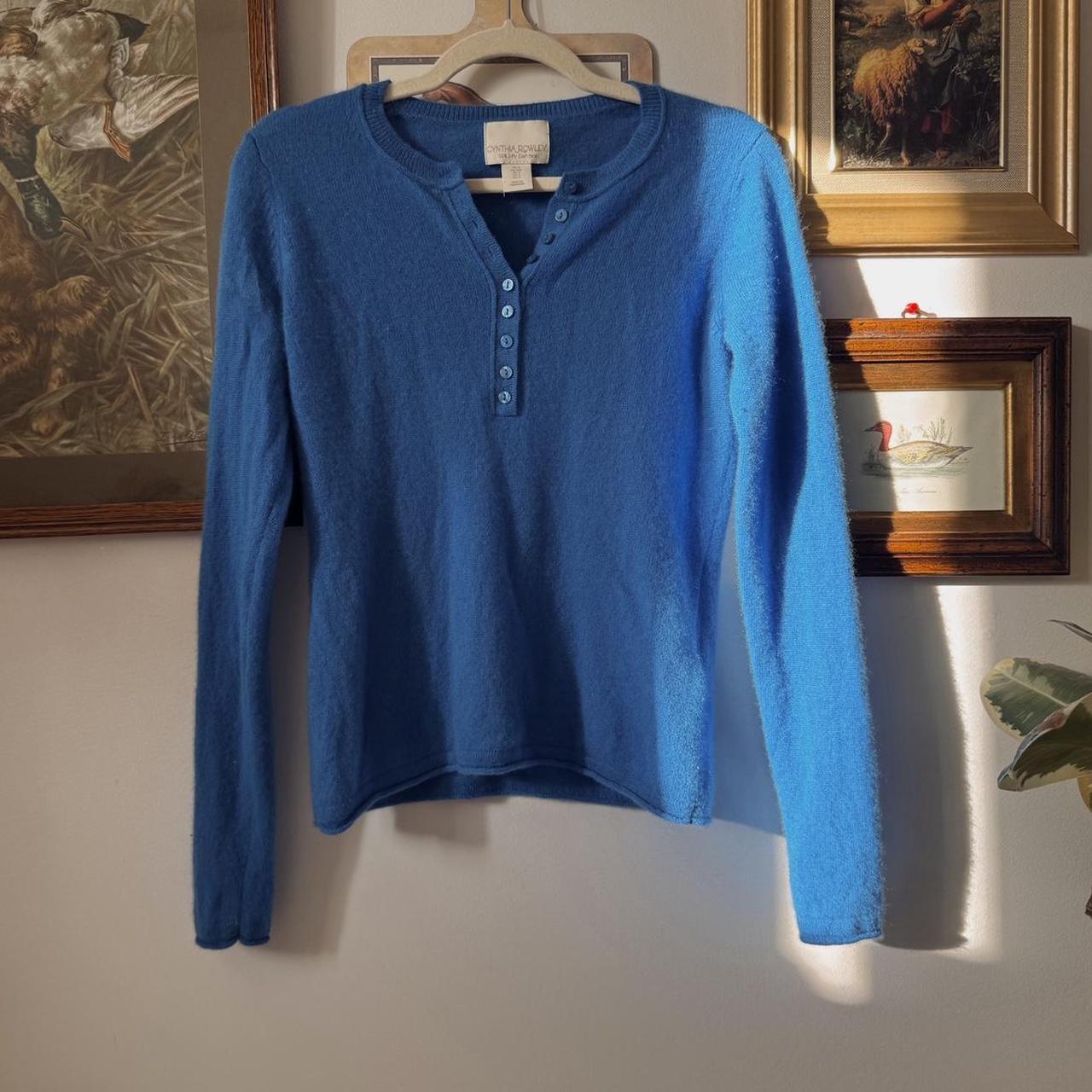 Ocean blue cashmere knit henley (S)