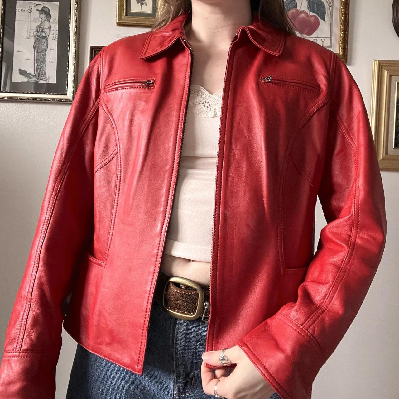 Cherry red leather jacket (L)