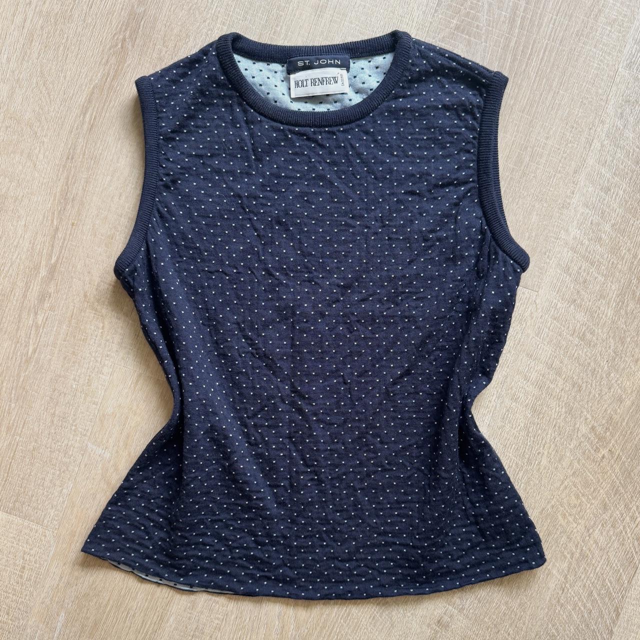 Navy polka dot knit tank top (S)