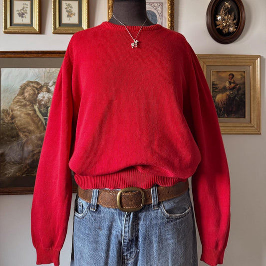 Cherry red cotton knit sweater (L)