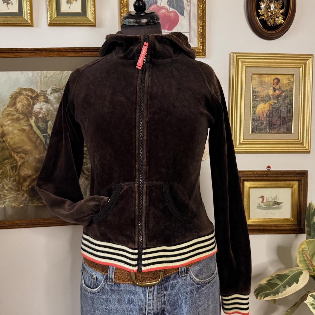 Brown velour zip up hoodie (M)