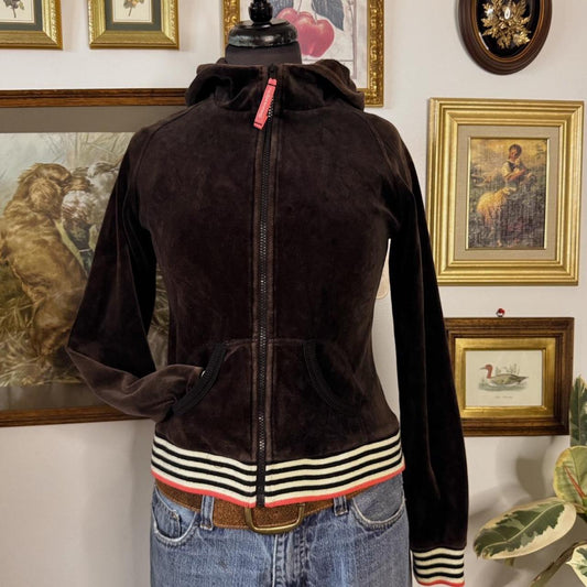 Brown velour zip up hoodie (M)