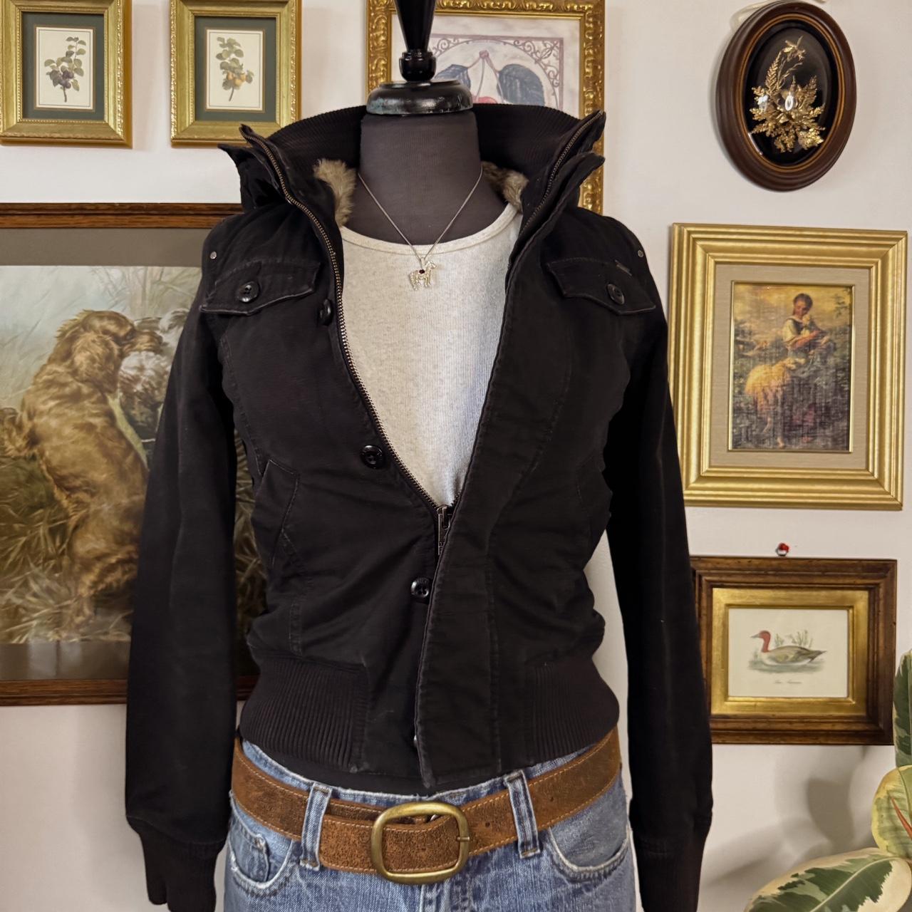 Black bomber fur lined jacket (XXS)