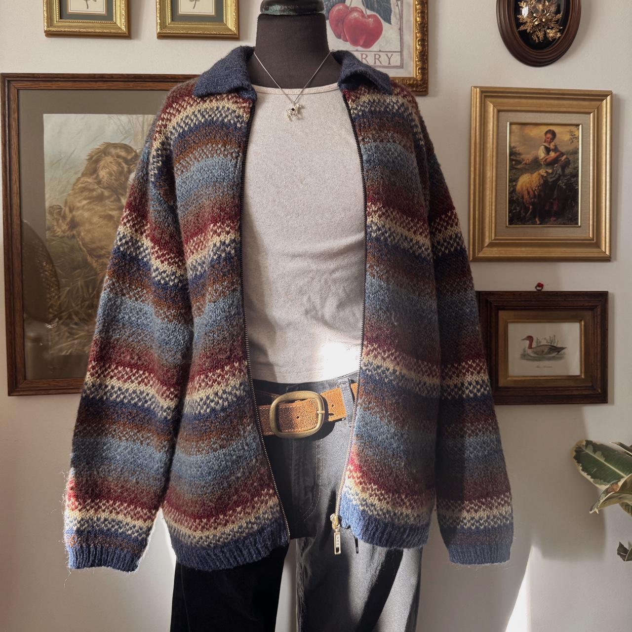 Vintage striped knit zip up sweater (L)