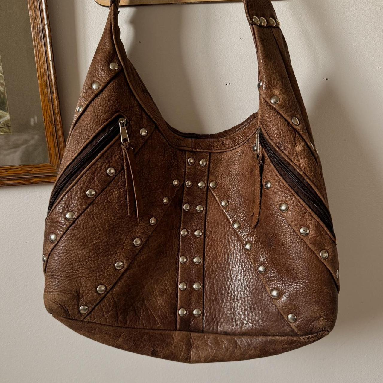 Leather studded slouch bag