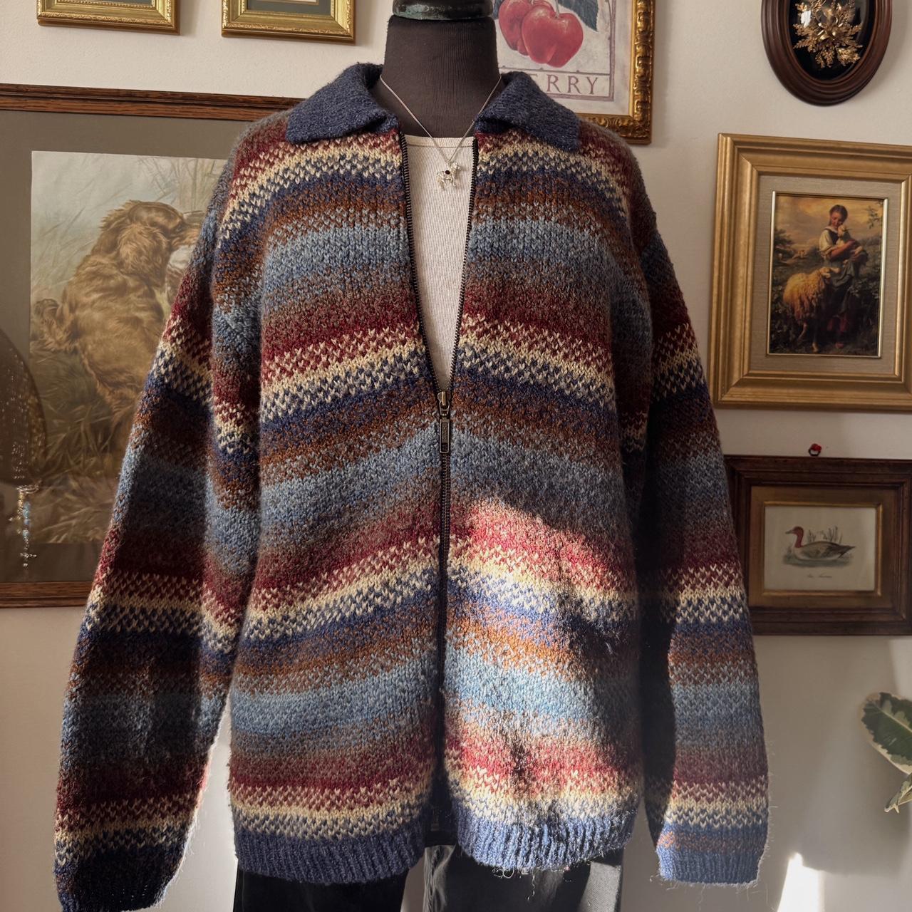 Vintage striped knit zip up sweater (L)