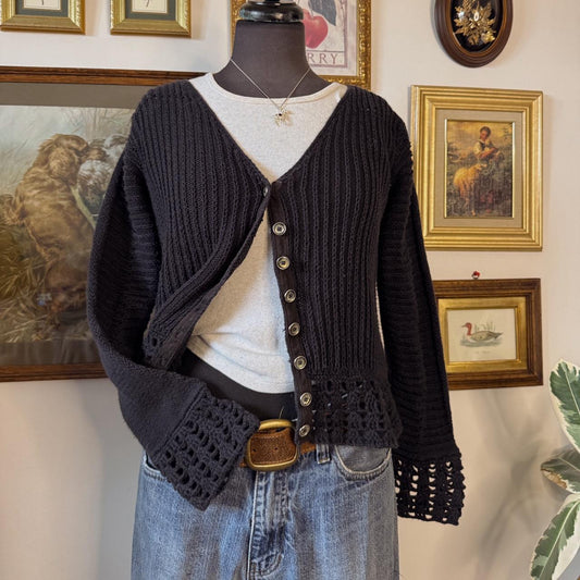 Black cottage knit cardigan (XS)