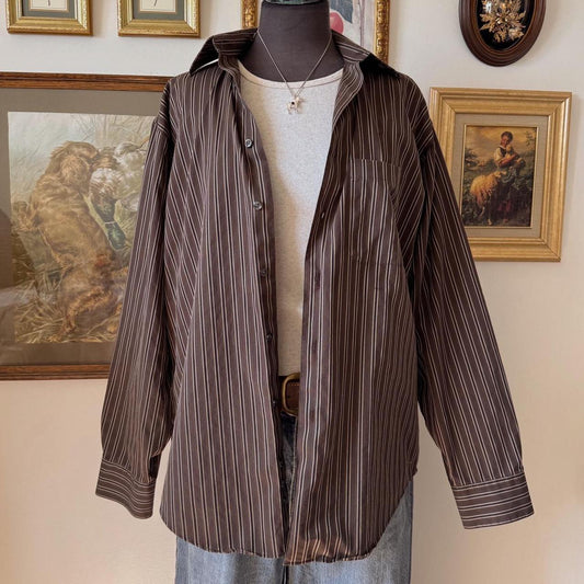 Brown striped button up shirt (M)