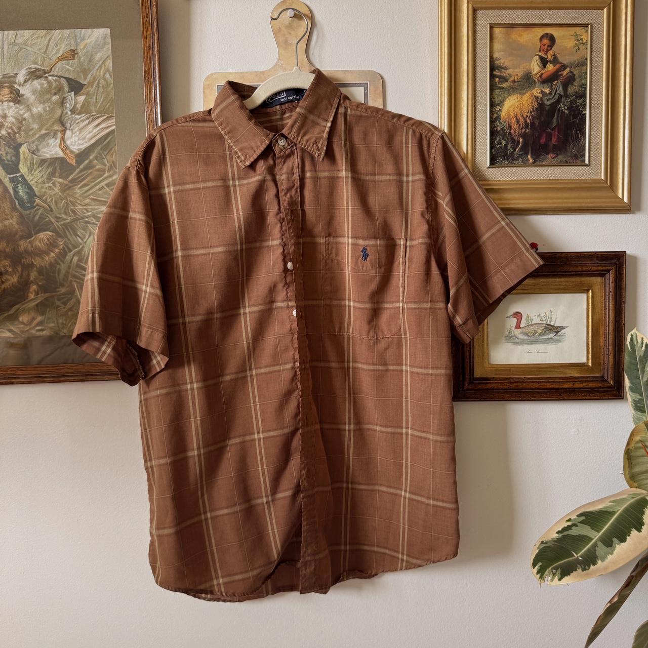 Earthy brown cotton plaid button up (M)
