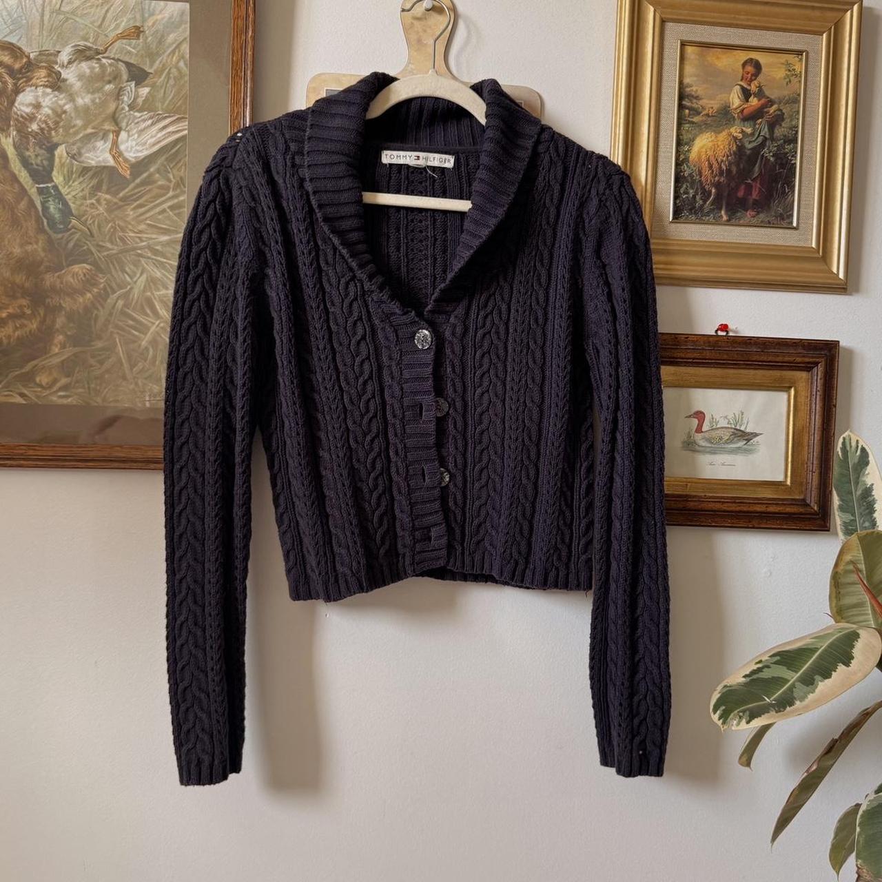 Dark navy blue cable knit cardigan (S)