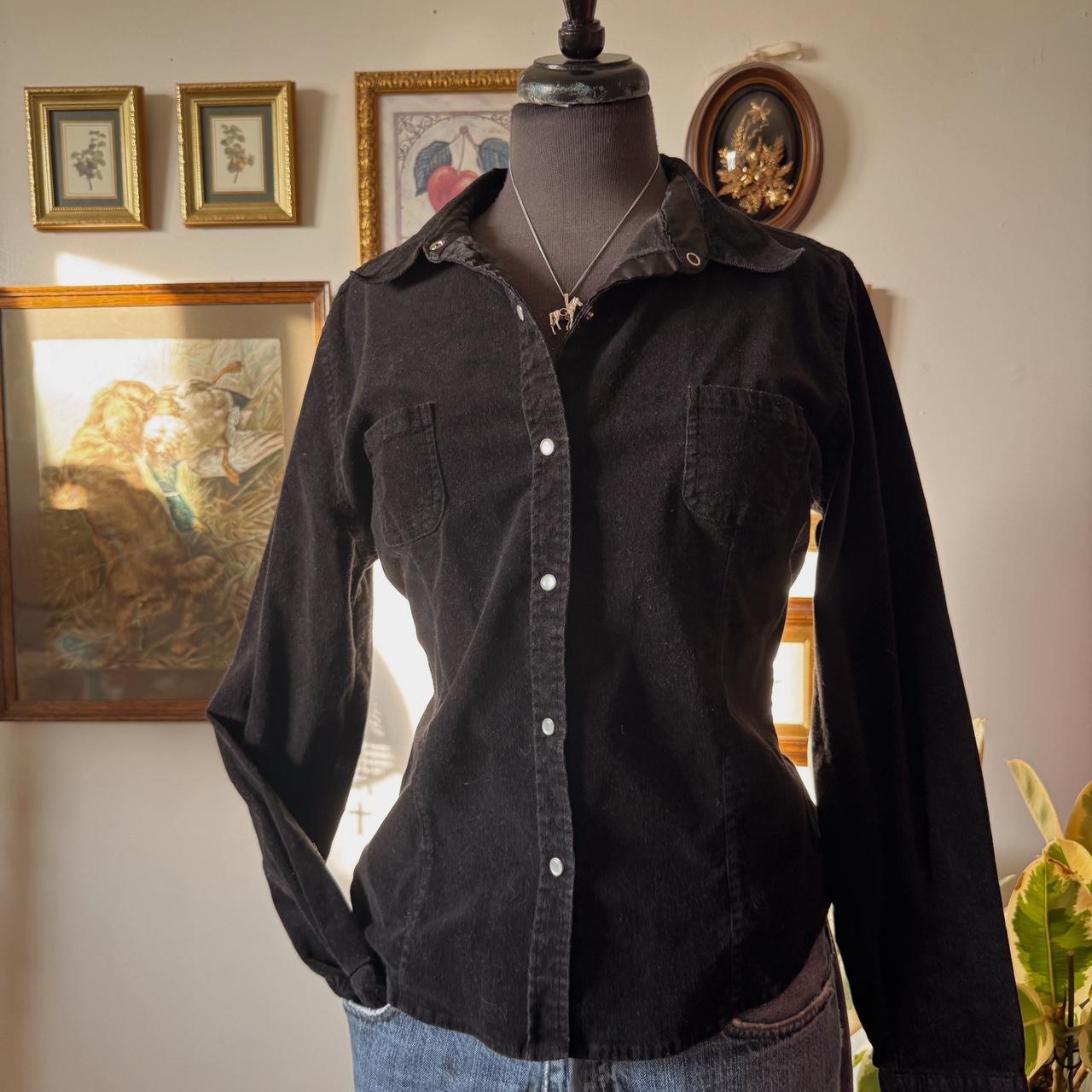 Black velvet button-up top (M)