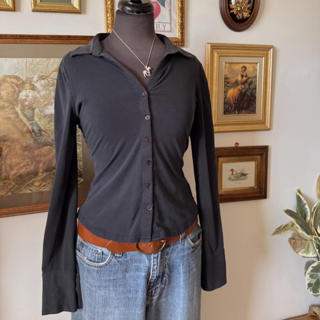 Black slinky button up blouse (M)