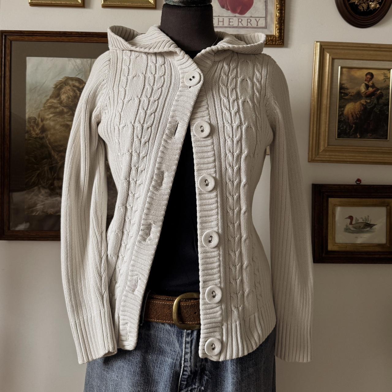 Cream cable knit hooded cardigan (M)