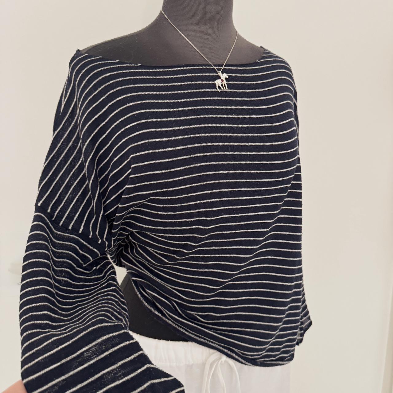 Navy striped boatneck knit top (S)