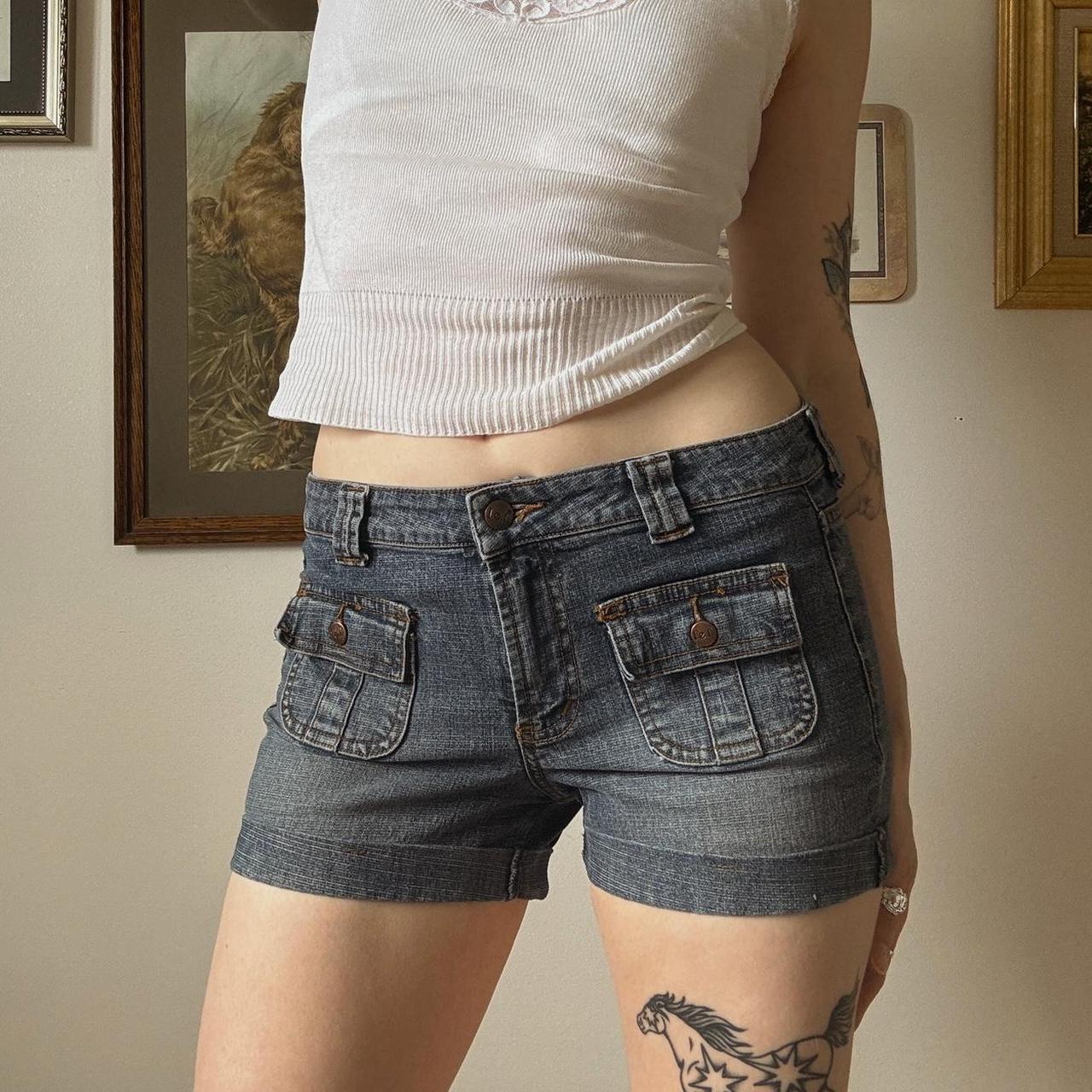 Denim cargo mini shorts (S)