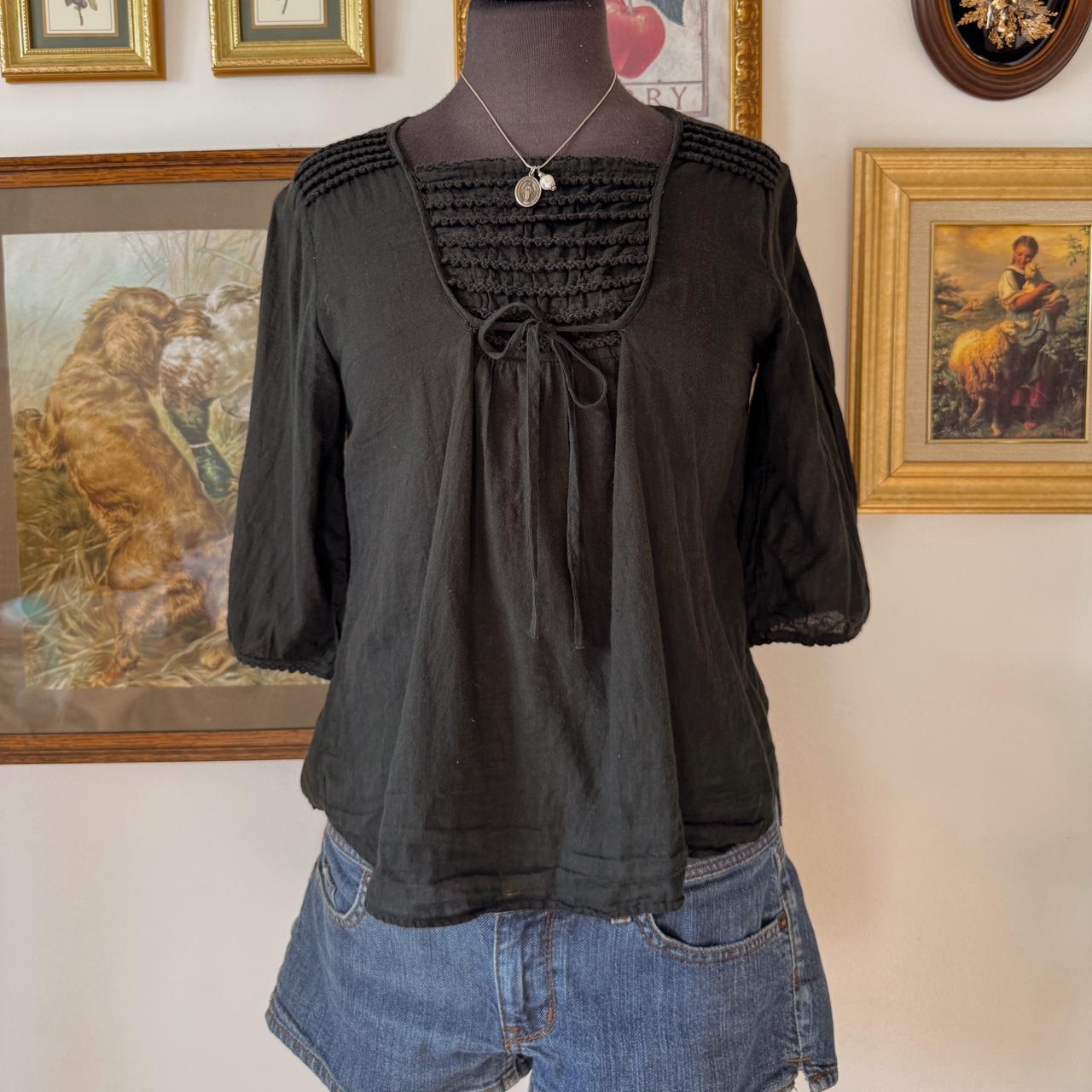 Black cotton boho blouse (S)