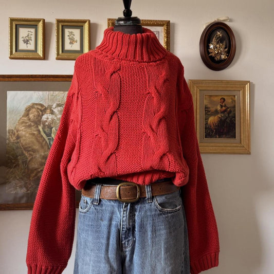 Red cable knit sweater (L)