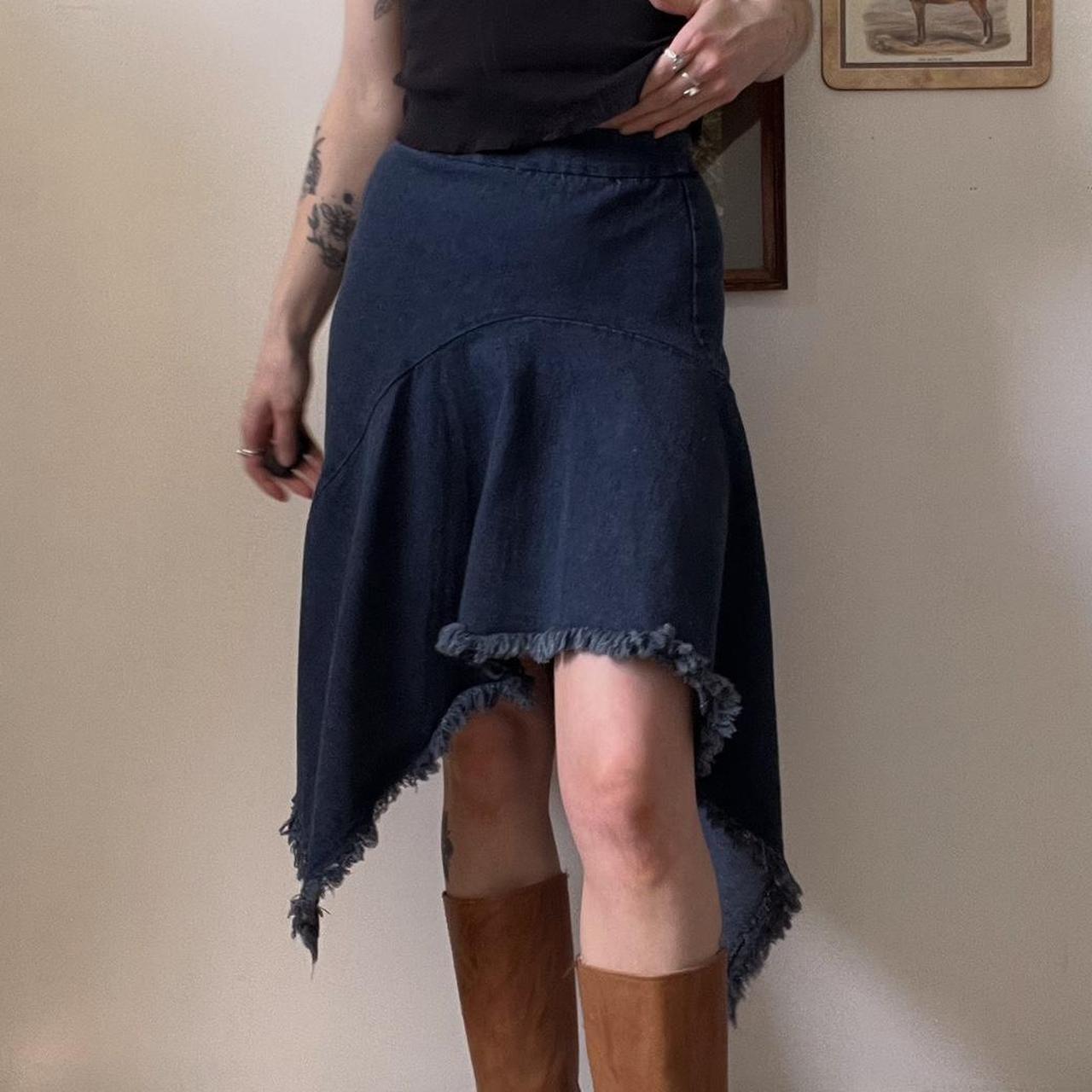 Asymmetrical denim midi skirt (24")