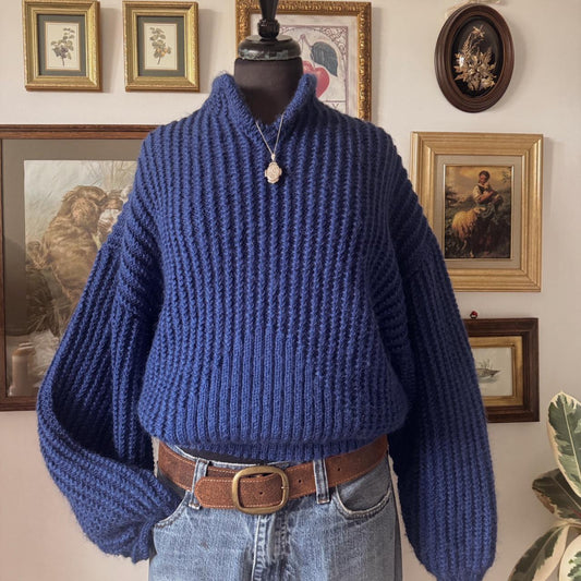 Chunky hand knit cobalt blue (M/L)