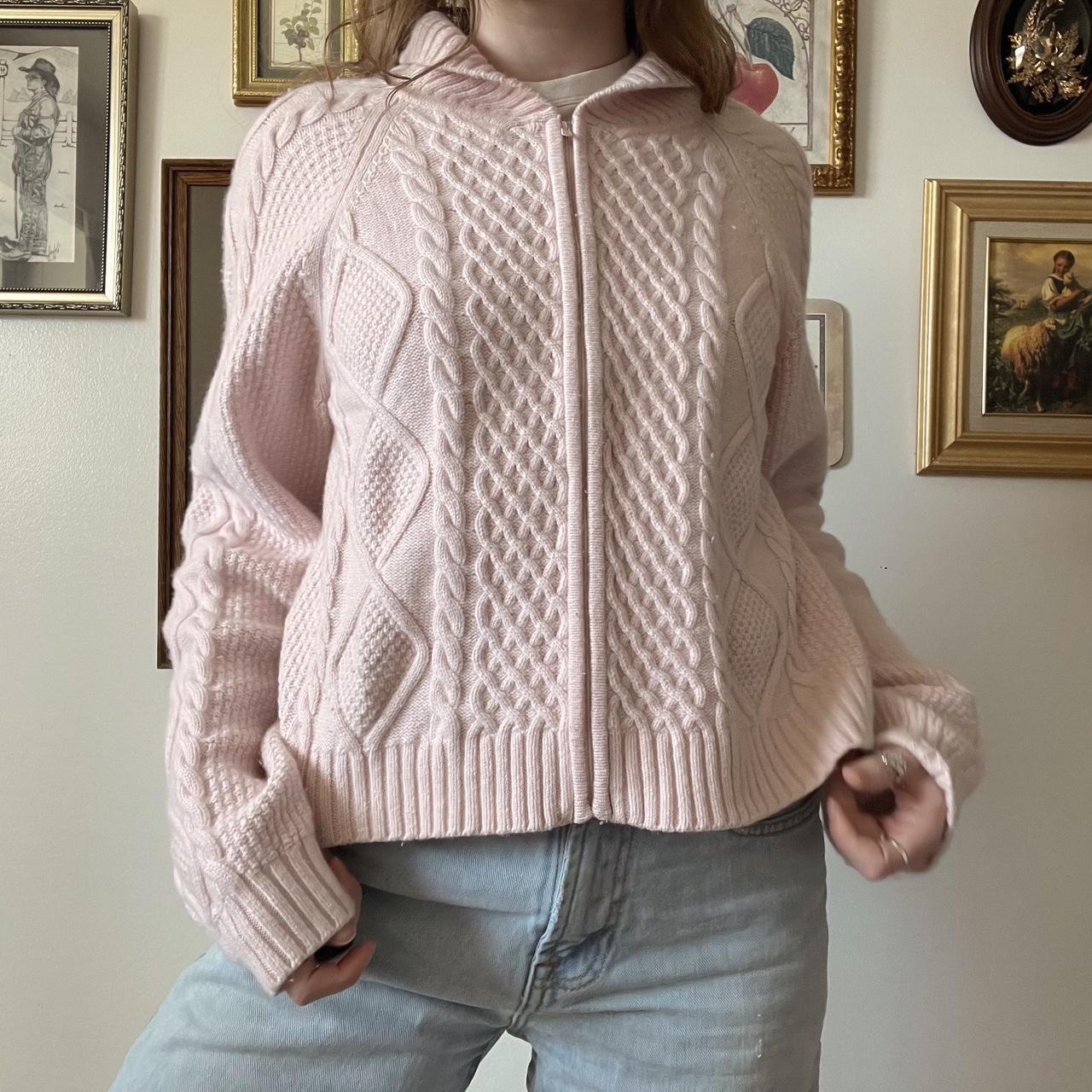 Pink cable knit cardigan (L)