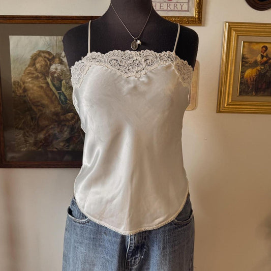Cream lace satin cami tank (M)
