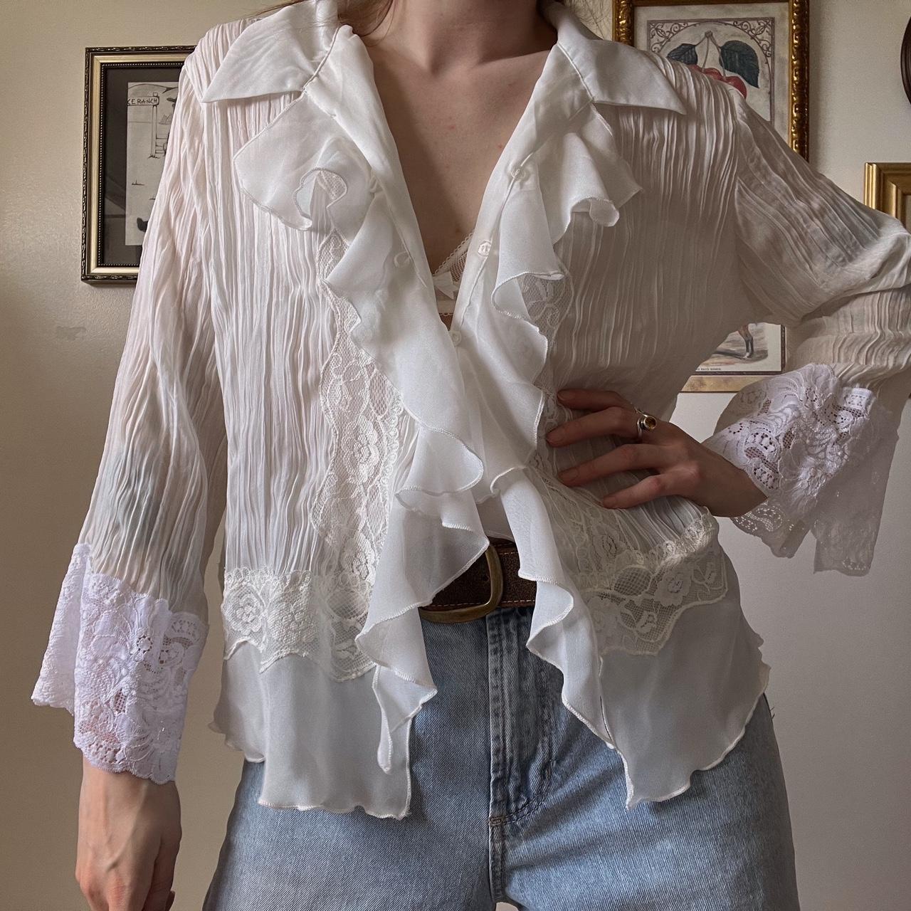 White lace ruffle blouse (M)