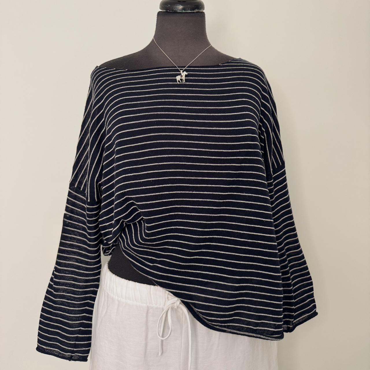 Navy striped boatneck knit top (S)