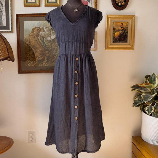 Navy linen midi dress (M)
