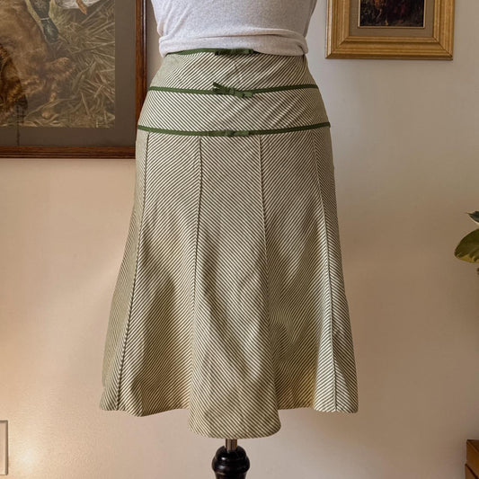 Y2K green striped midi skirt (S)