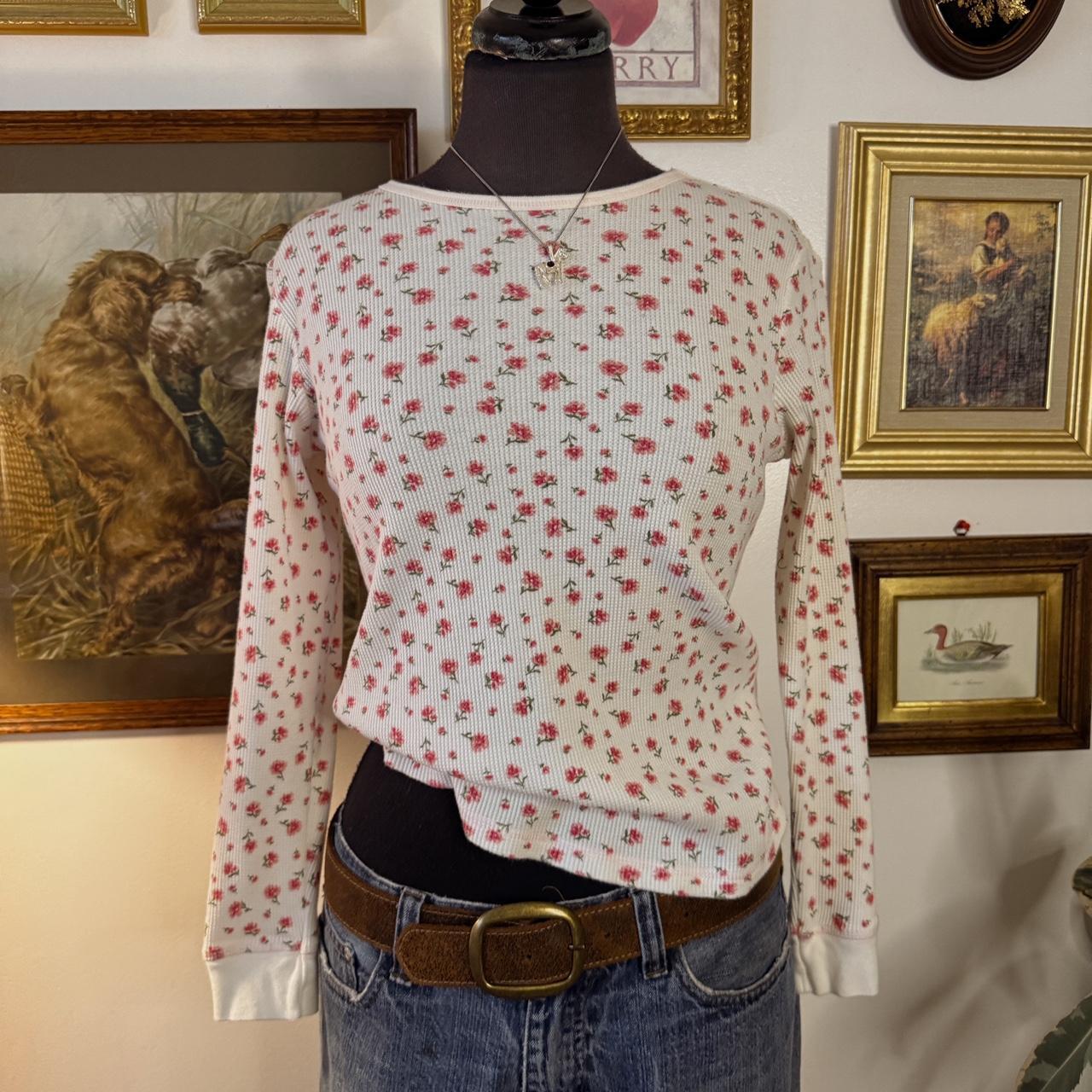 Pink floral pattern waffle longsleeve (M)