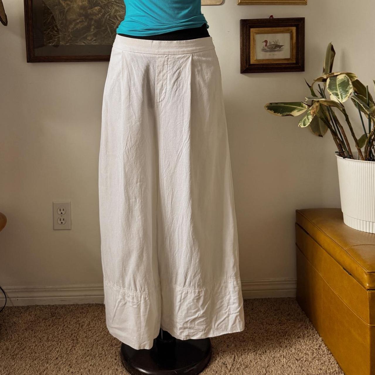 White linen wide leg pants (M)