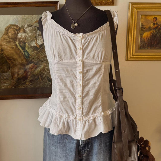 White cotton ruffle tank top (M)