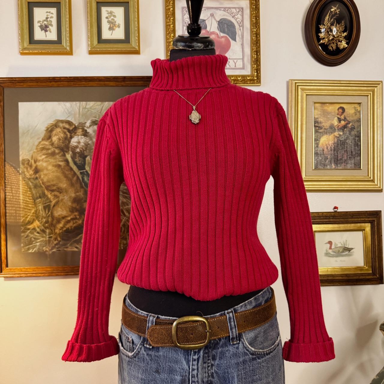 Magenta red cotton knit turtleneck (S)