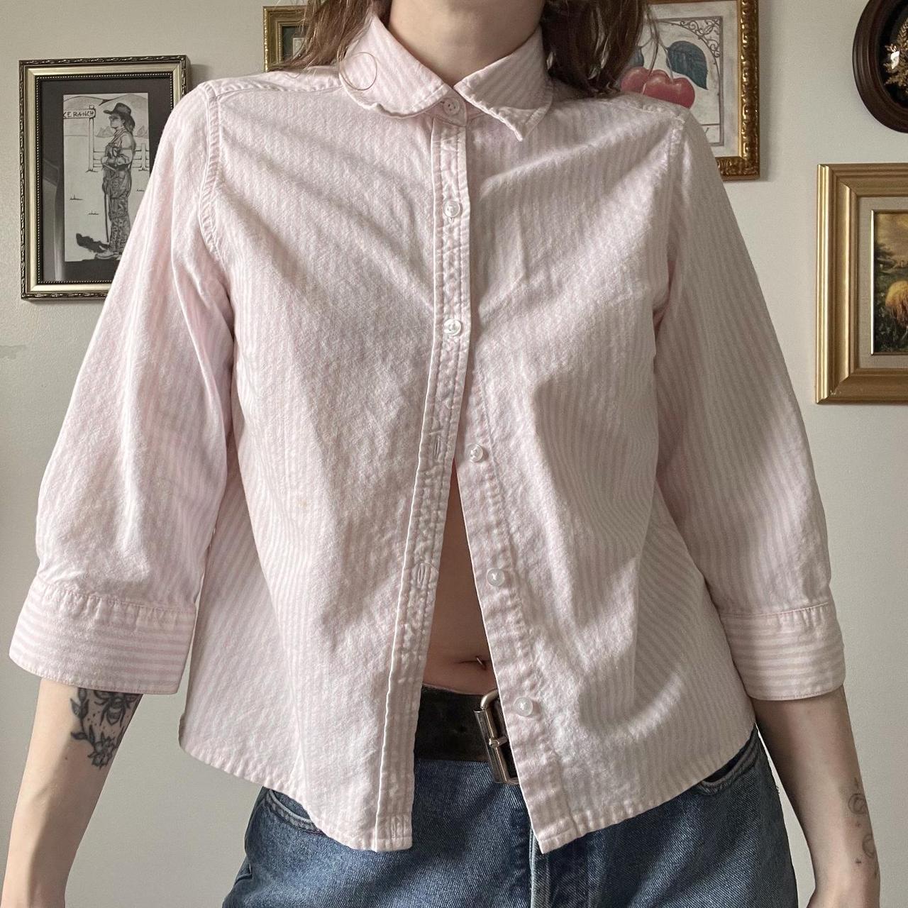 Pale pink striped button up (S/M)