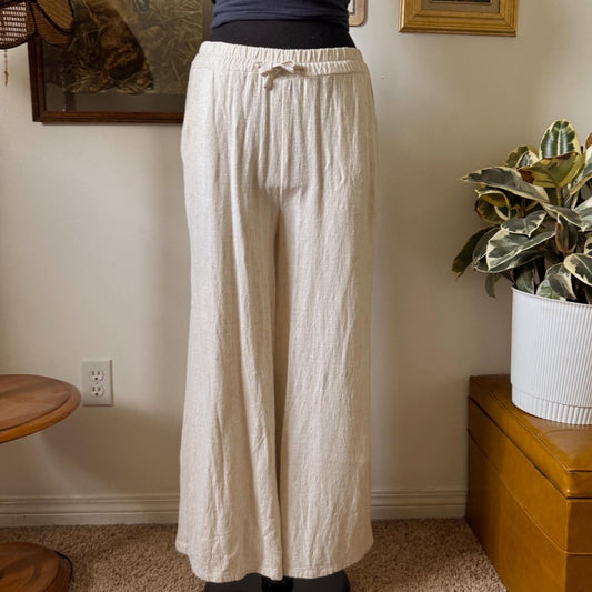 Cream wide leg linen pants (S)