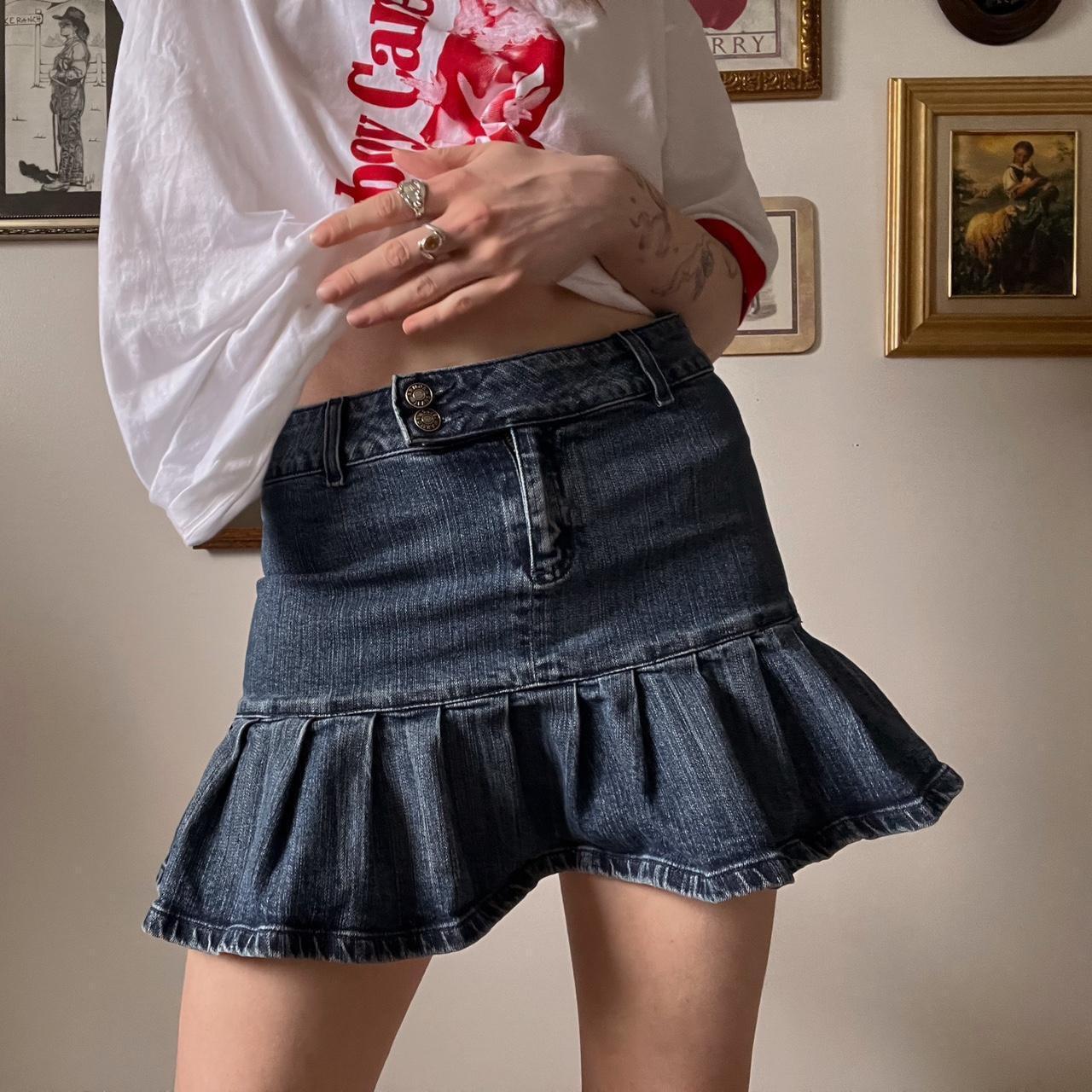 Ruffle denim mini skirt (S)