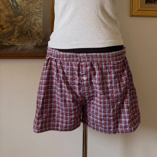 Burgundy plaid boxer shorts (S/M)