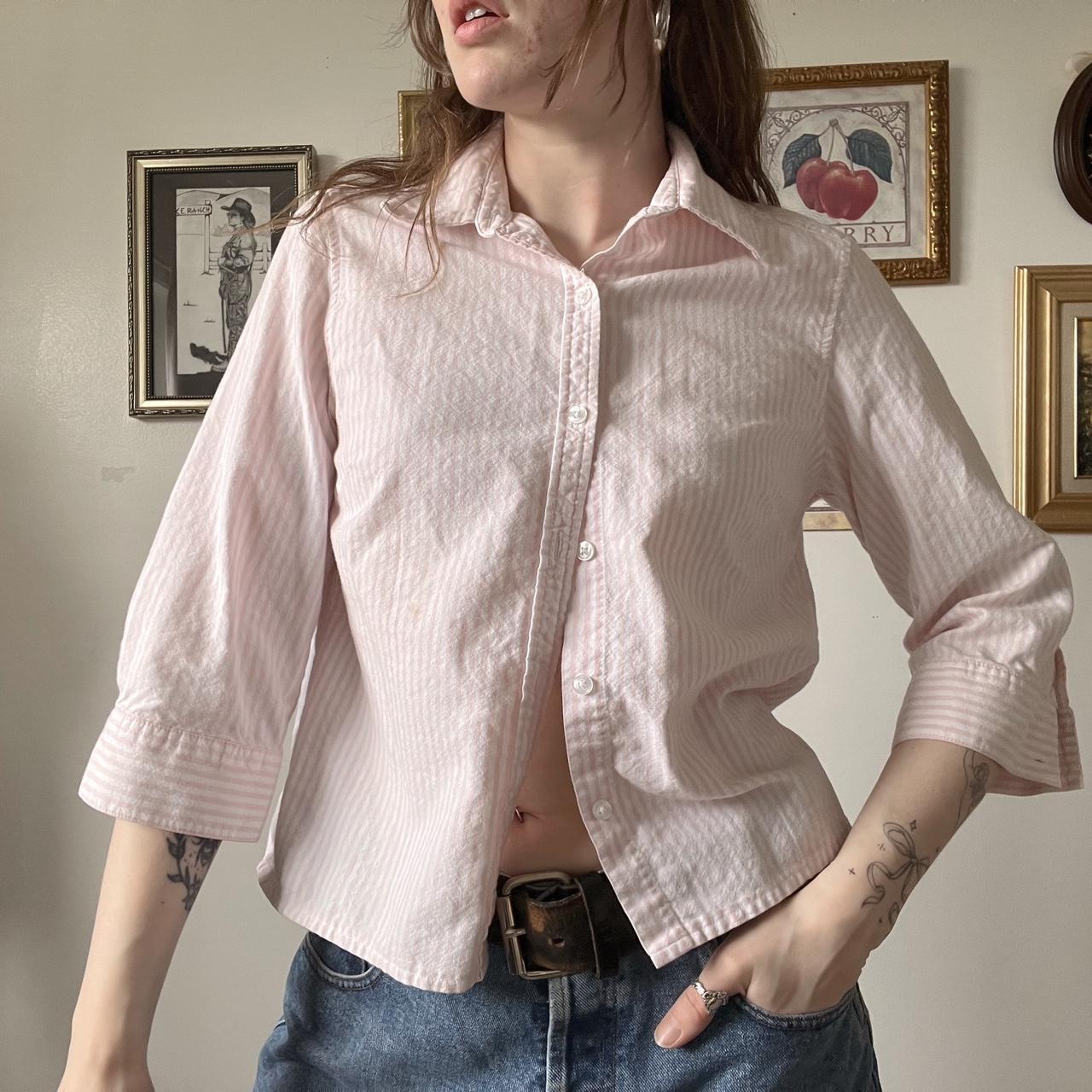 Pale pink striped button up (S/M)