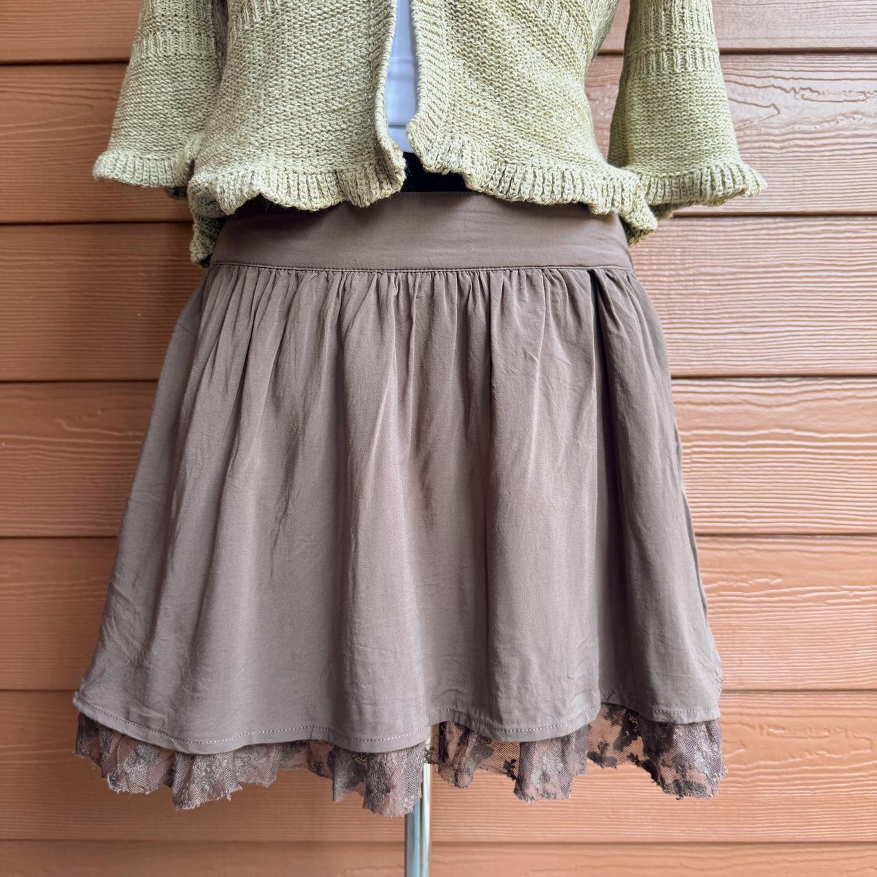 Walnut brown lace trim mini skirt (S)