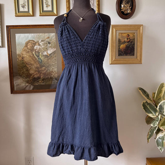 Navy blue halter mini dress (L)