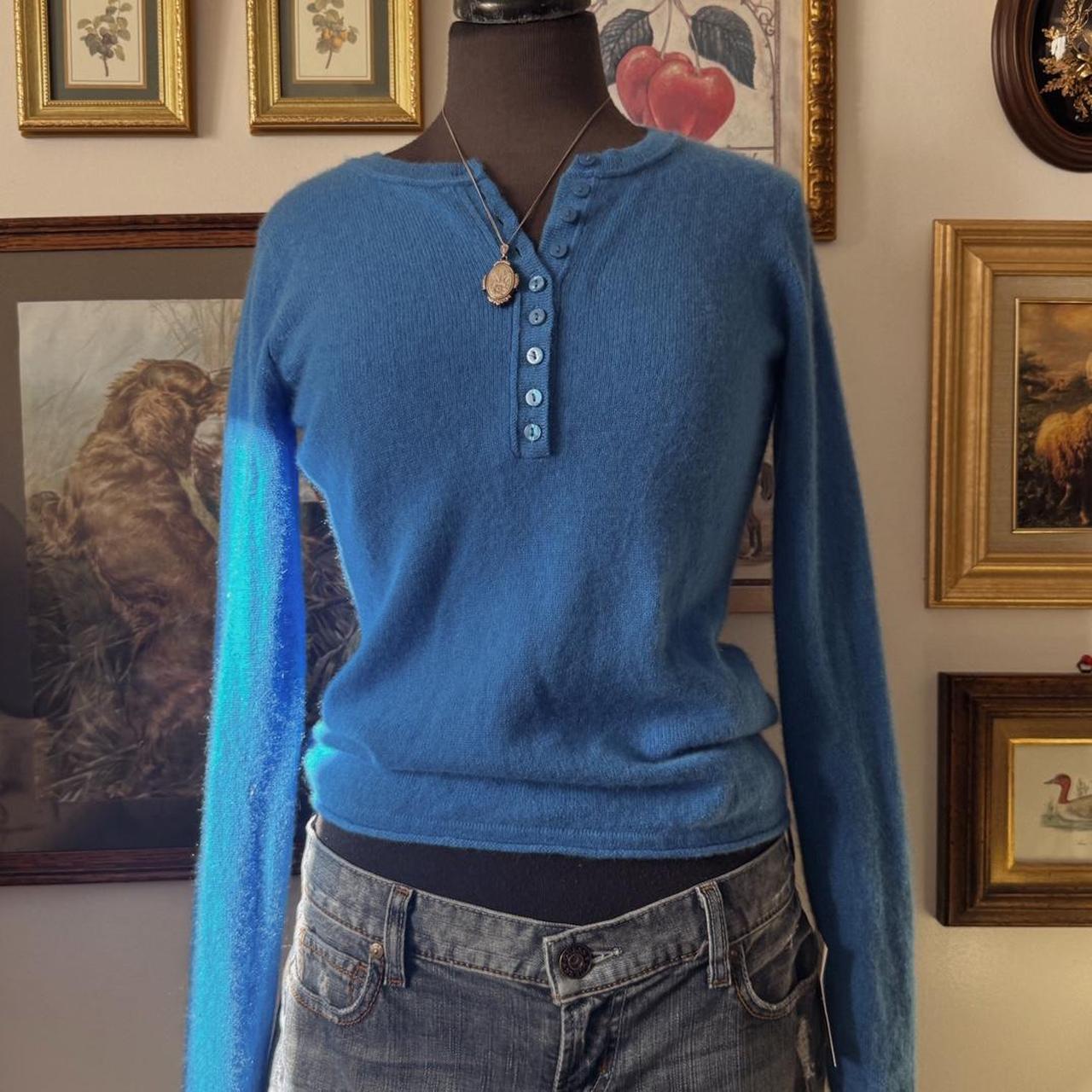 Ocean blue cashmere knit henley (S)