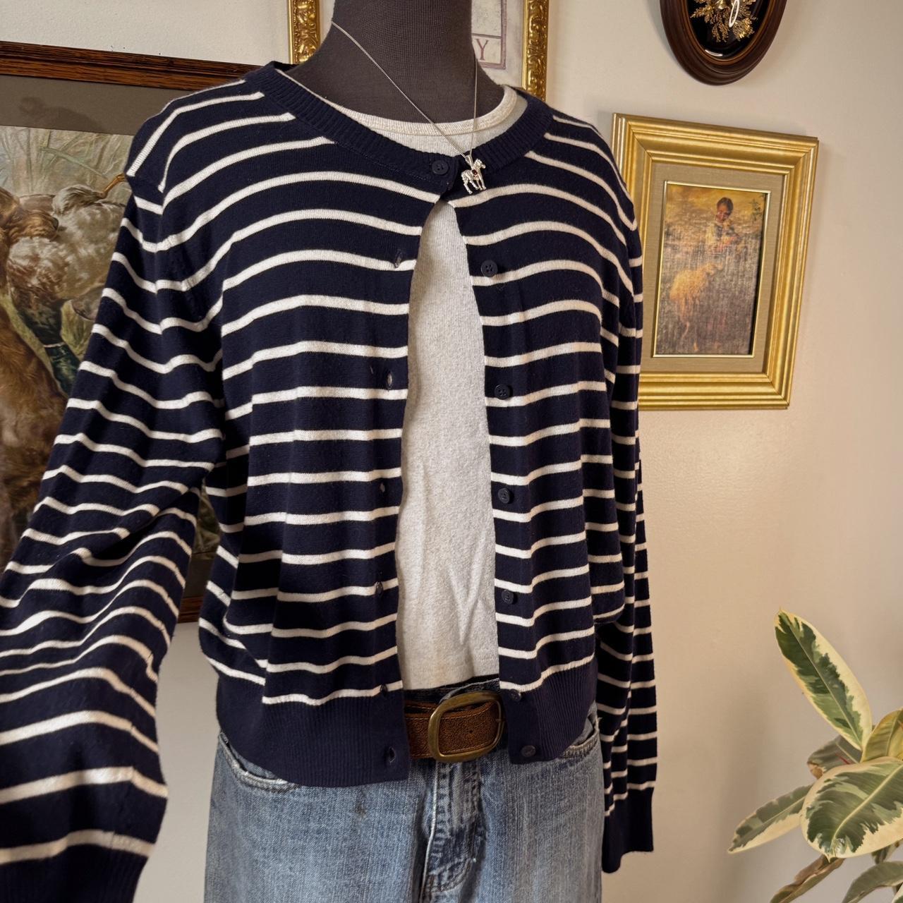 Navy striped knit cardigan (L)