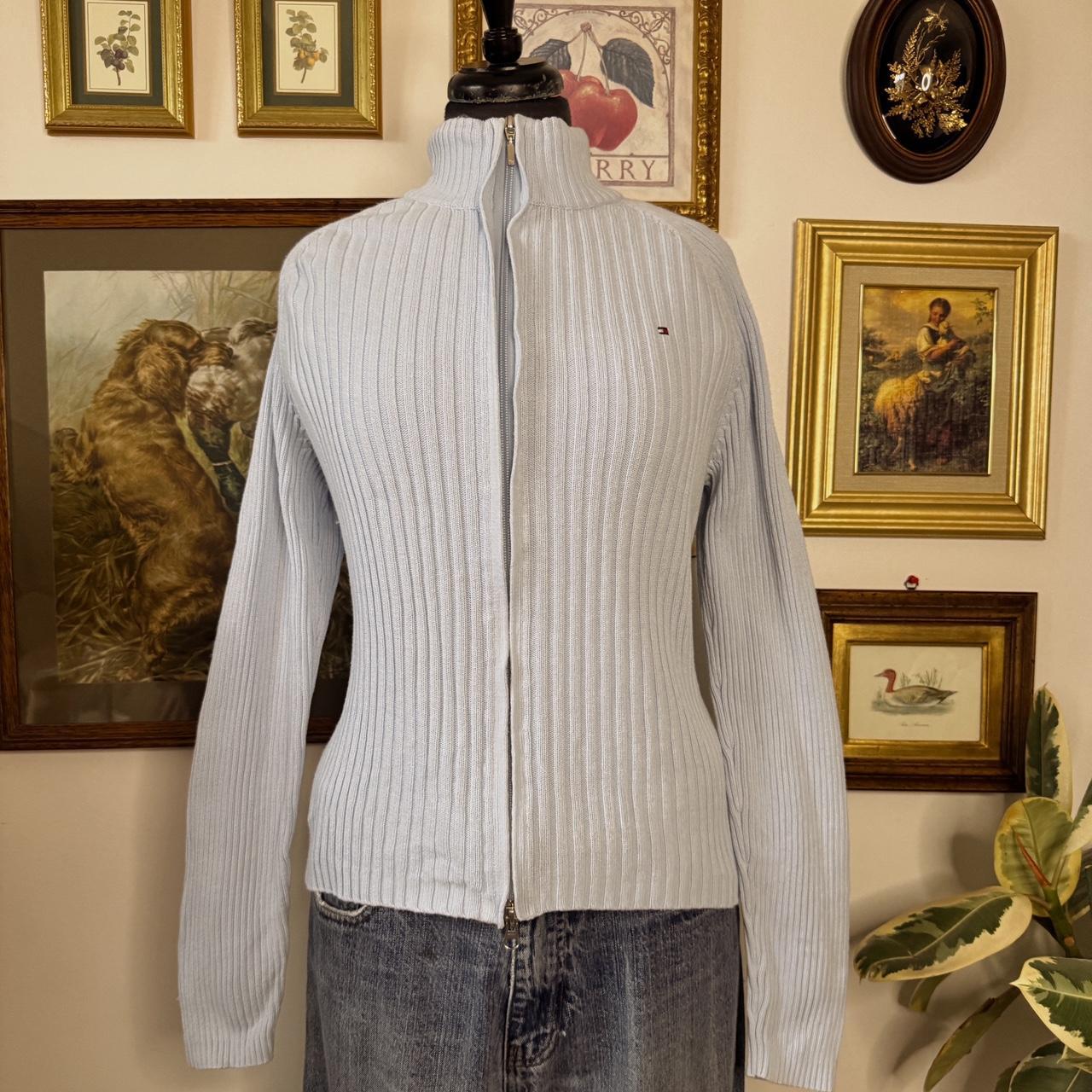 Sky blue knit mock neck zip up (L)