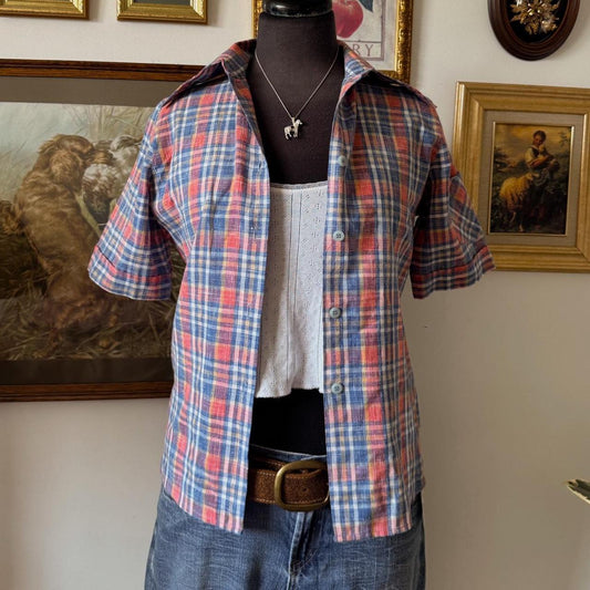 70s plaid button up (S)