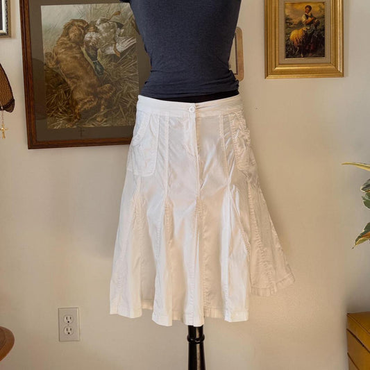 Boho white pleated midi skirt (M)